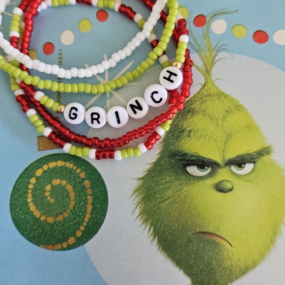 "Grinch" Seed Bead Stack Stretch Bracelets - Picture 3 of 4